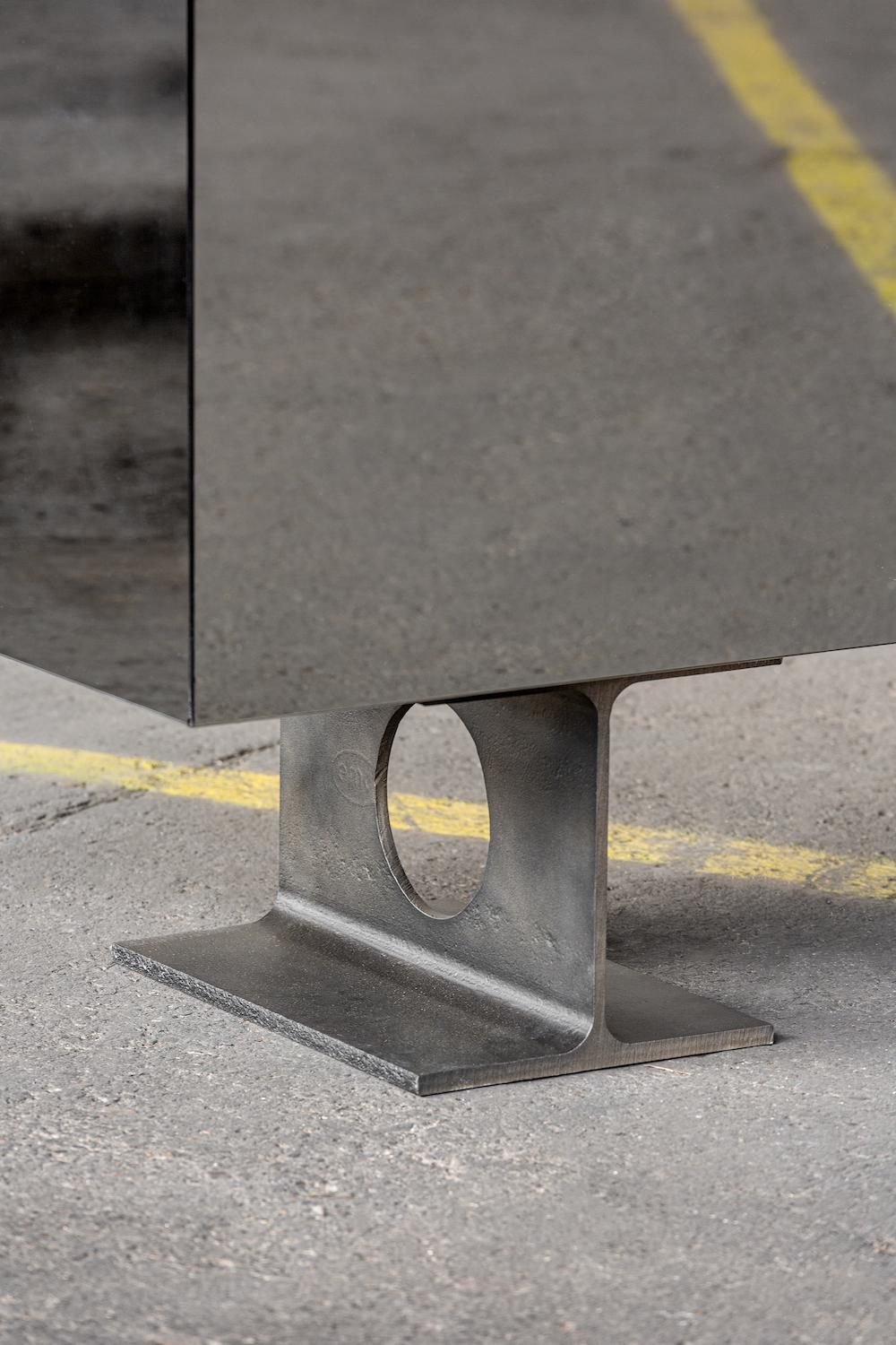 Steel Sculptural Brutalist Mirror Cabinet, Spinzi Milan, Industrial Collectible Design For Sale