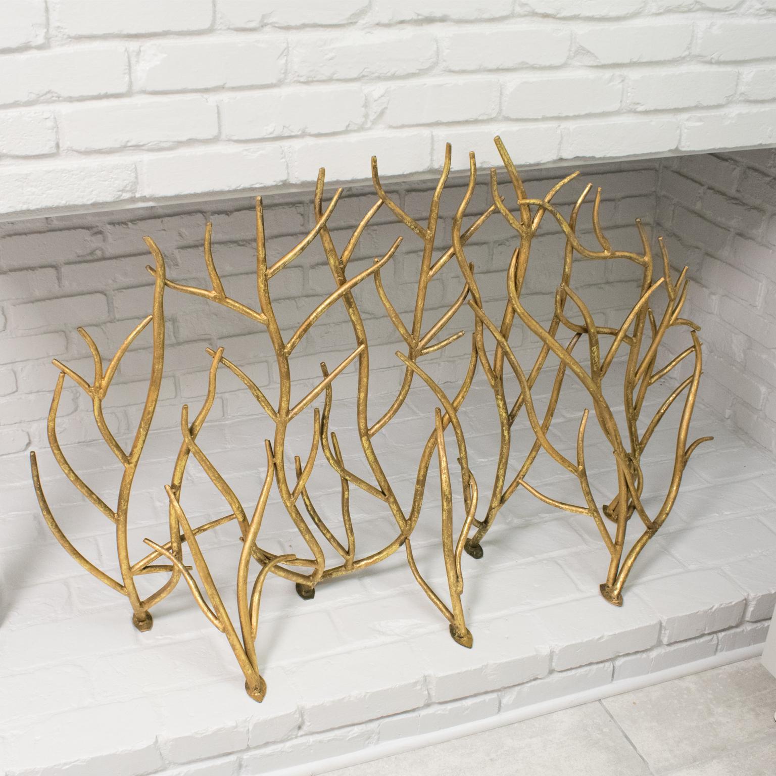 Brutalist Organic Gilt Metal Fireplace Screen 4