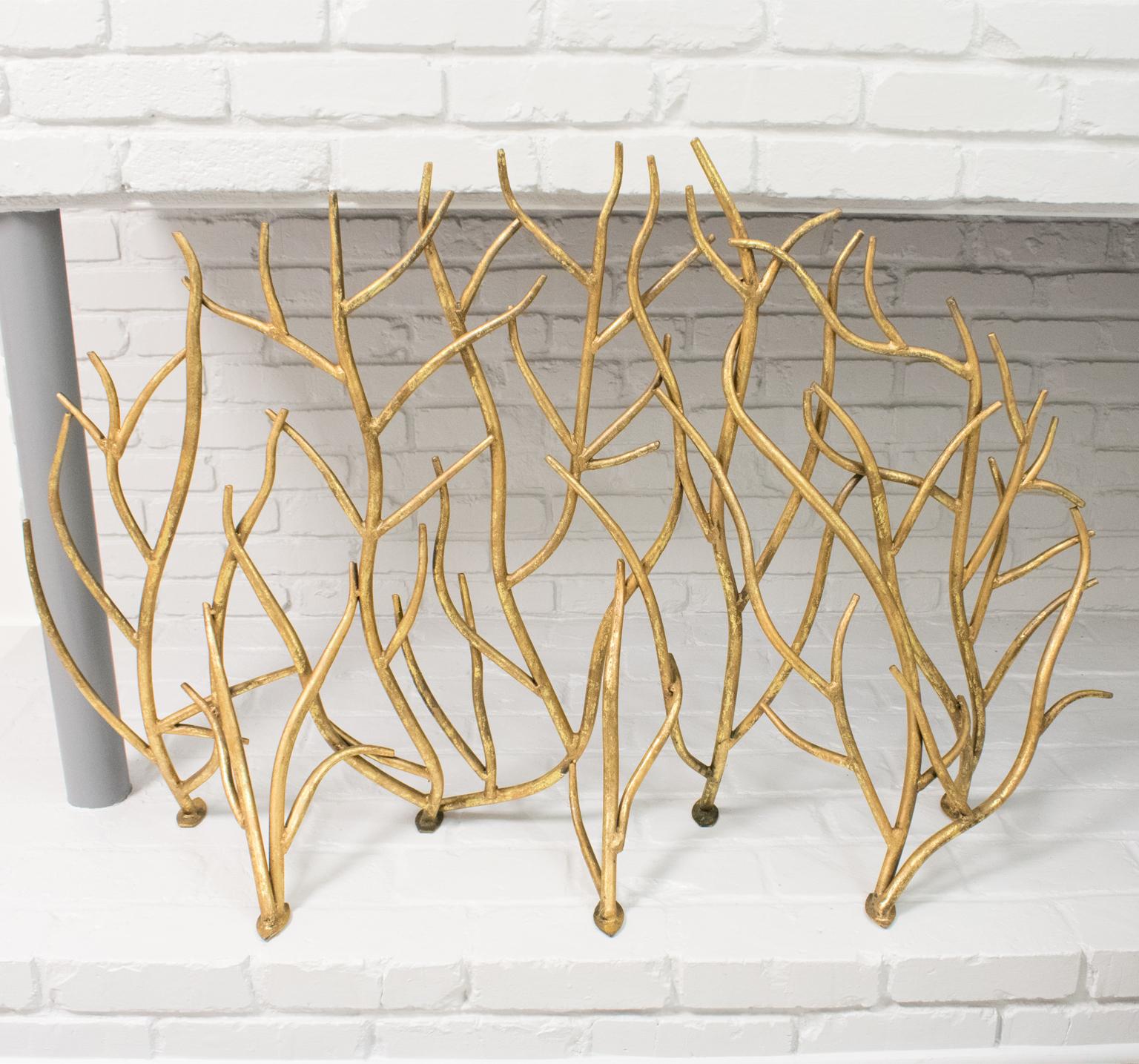 Brutalist Organic Gilt Metal Fireplace Screen 8