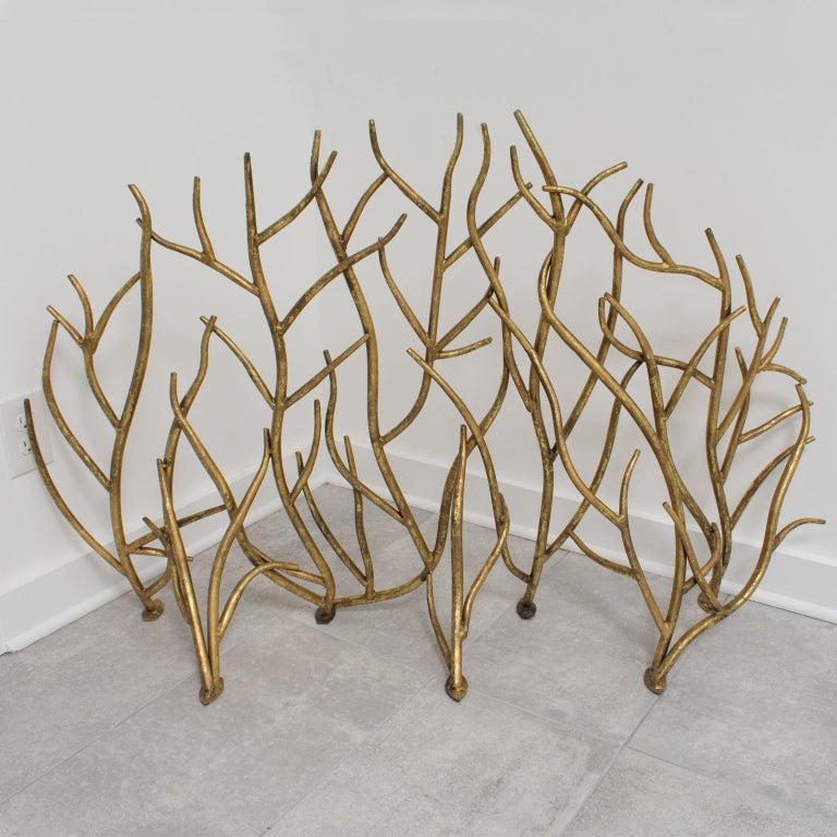 Brutalist Organic Gilt Metal Fireplace Screen At 1stdibs