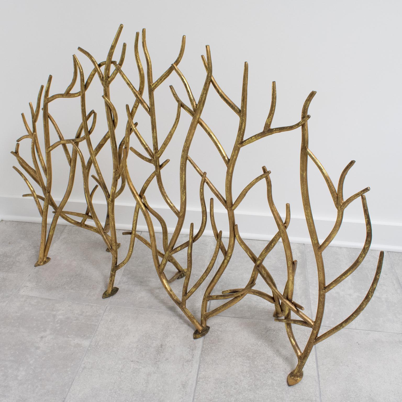 20th Century Brutalist Organic Gilt Metal Fireplace Screen