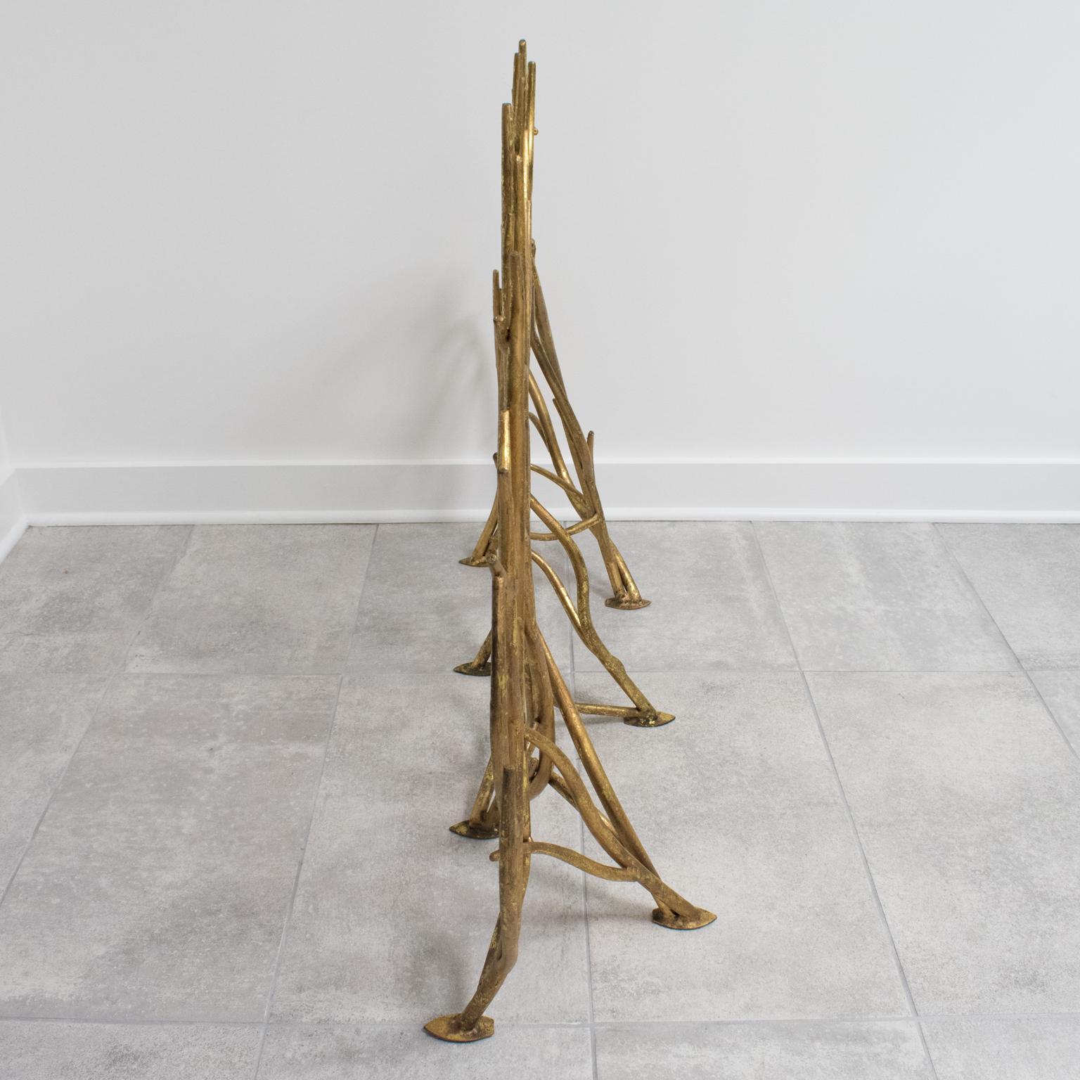 Brutalist Organic Gilt Metal Fireplace Screen 1