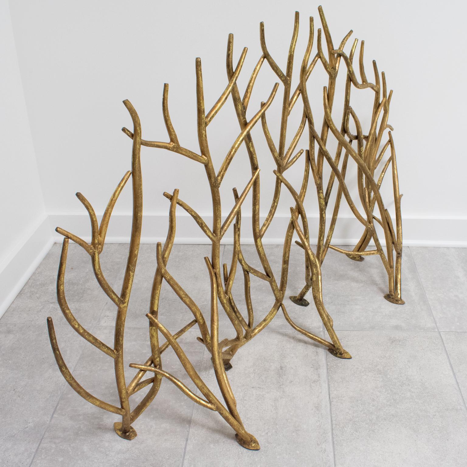 Brutalist Organic Gilt Metal Fireplace Screen 2