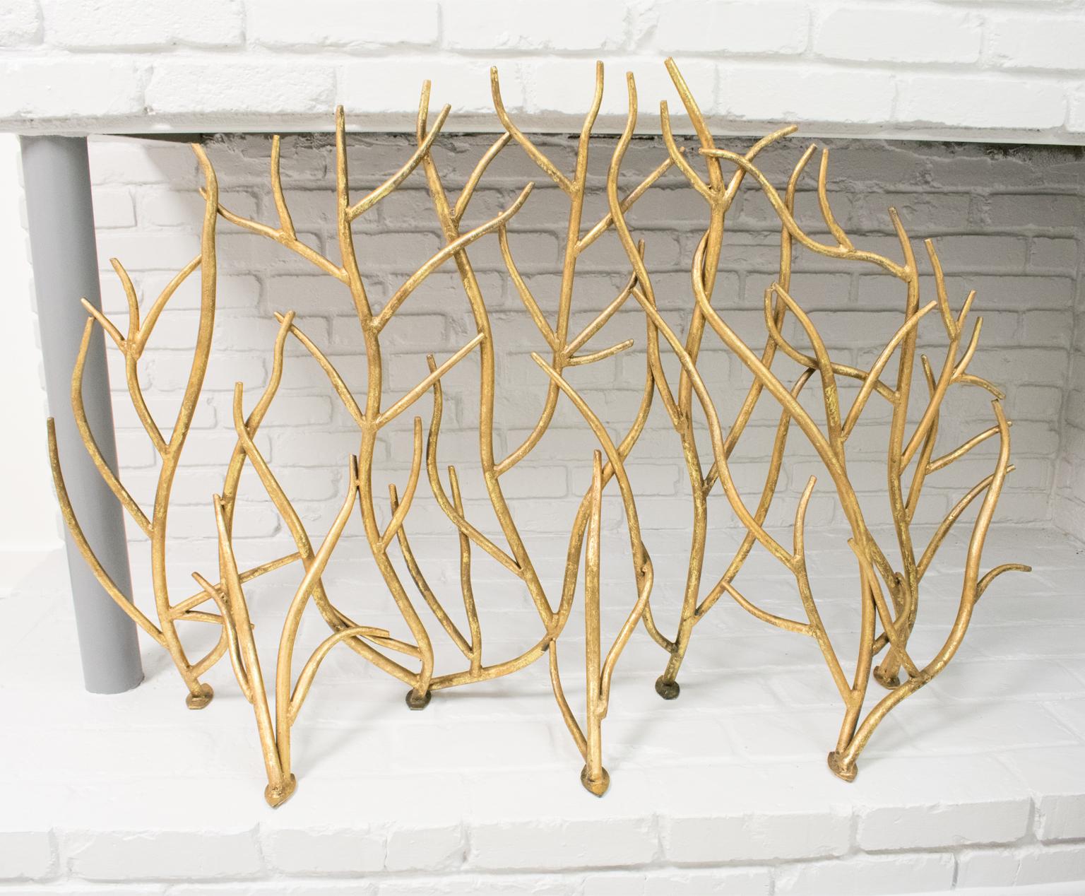 Brutalist Organic Gilt Metal Fireplace Screen 3