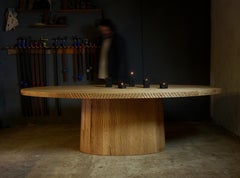 Sculptural Brutalist Oval Dining Table in Solid Oak by Sergio Vulpe