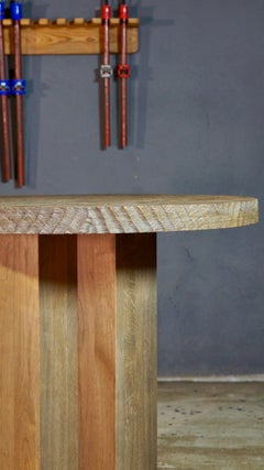 Sculptural Brutalist Round Table in Grey Solid Oak by Sergio Vulpe, 90cm