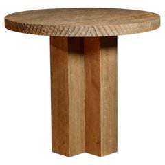 Sculptural Brutalist Round Table in Grey Solid Oak by Sergio Vulpe, 90cm
