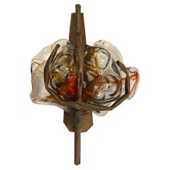 Sculptural brutalist sconce, wrought iron / copper and Murano blown glass, 1960s