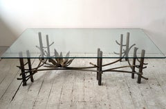 Sculptural Brutalist Silas Seandel attr gilt metal lotus flower coffee table