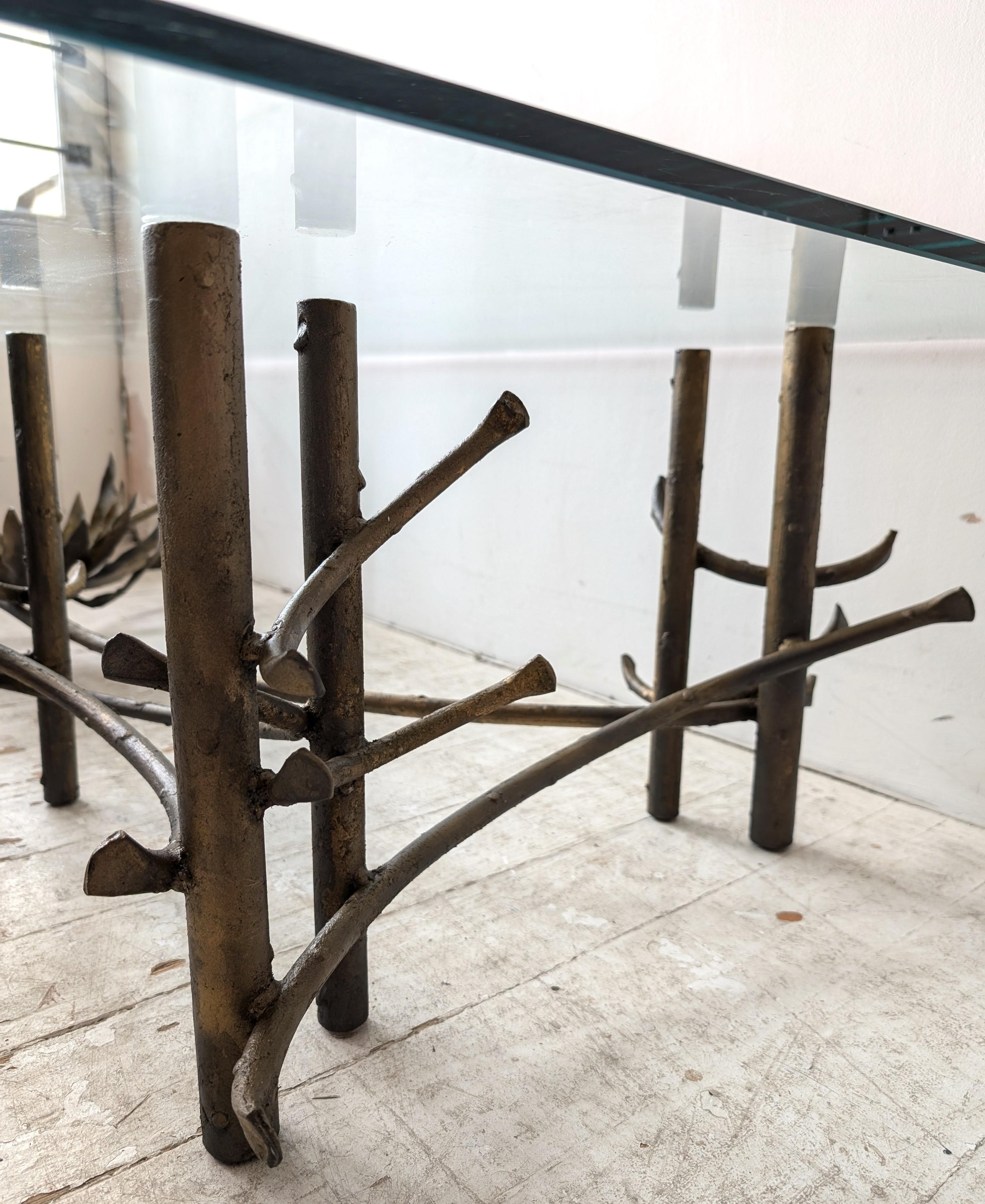 Sculptural Brutalist Silas Seandel attr gilt metal lotus flower coffee table 2
