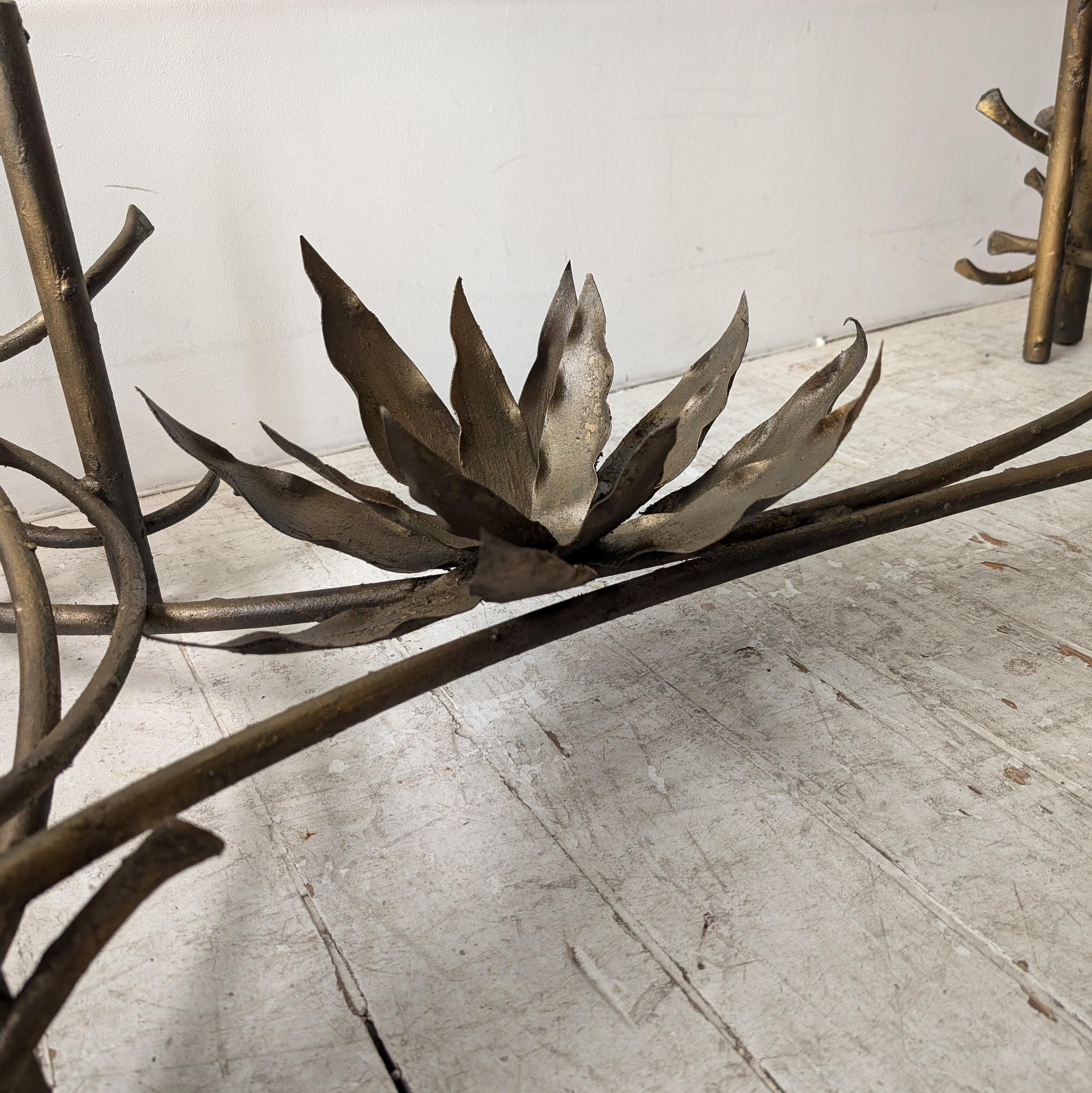 Sculptural Brutalist Silas Seandel attr gilt metal lotus flower coffee table 3