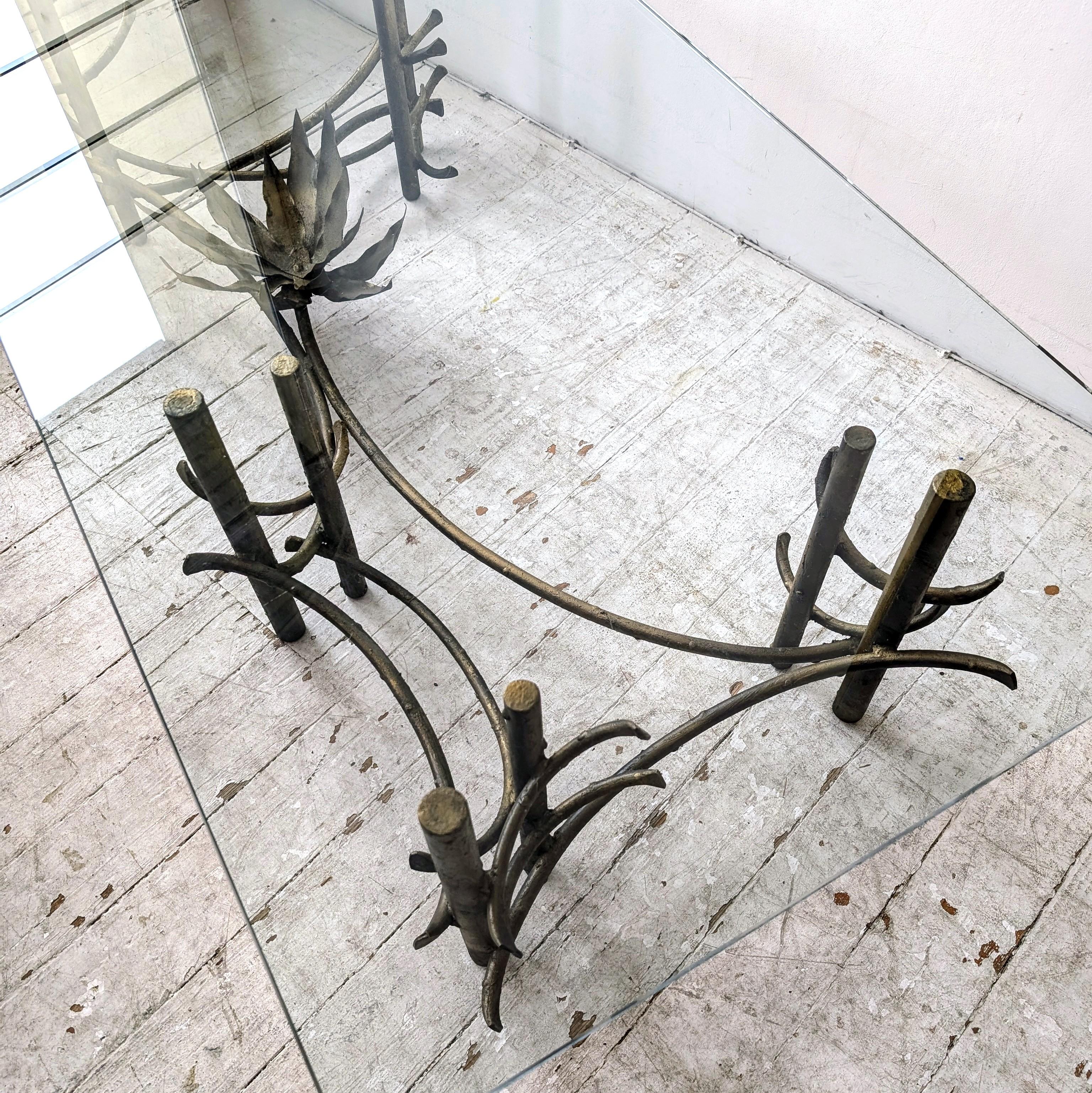 Sculptural Brutalist Silas Seandel attr gilt metal lotus flower coffee table 4