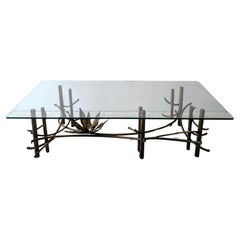 Sculptural Brutalist Silas Seandel attr gilt metal lotus flower coffee table