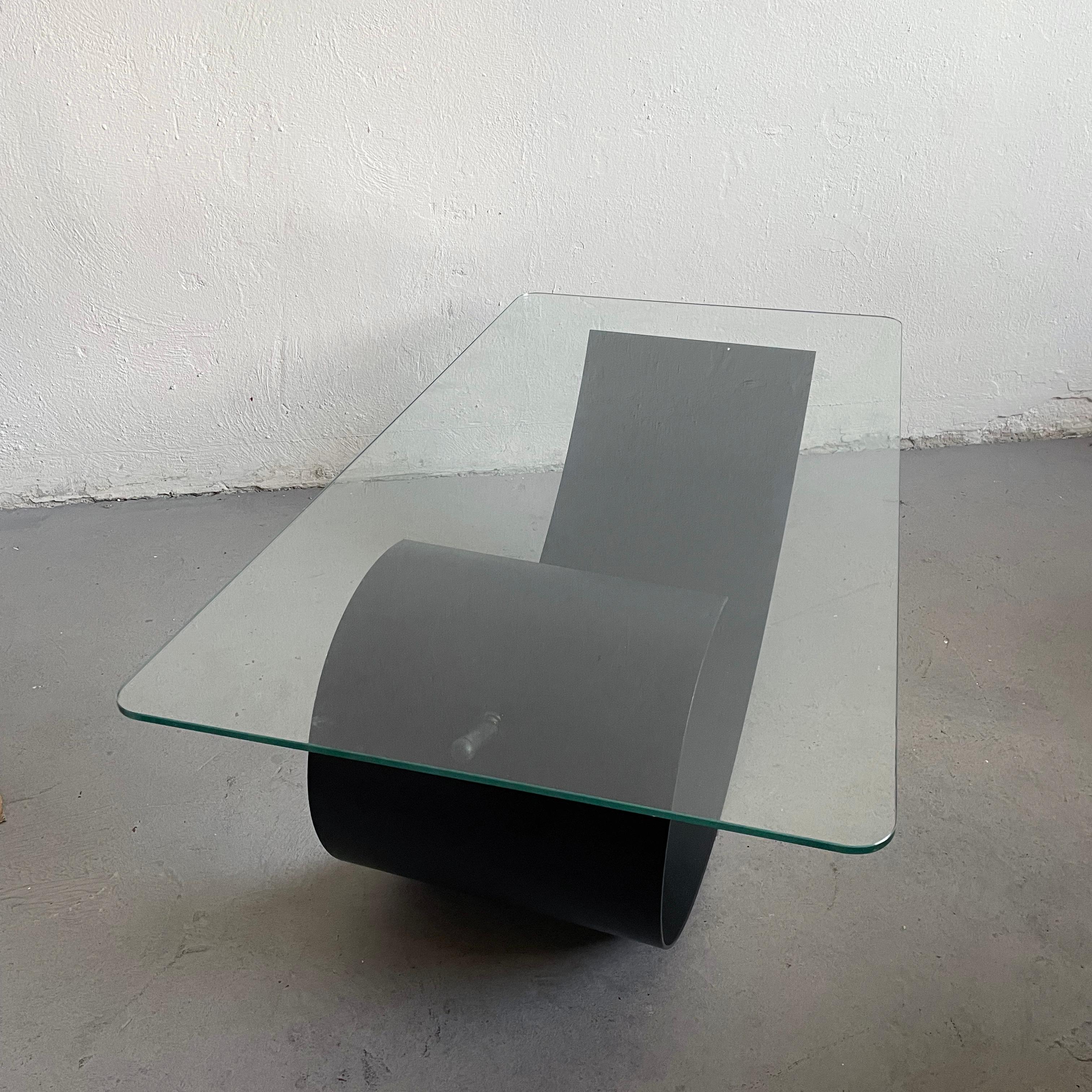 Sculptural Brutalist Steel and Glass Coffee Table For Sale 5
