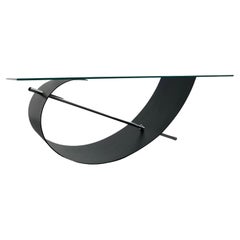 Sculptural Brutalist Steel and Glass Coffee Table