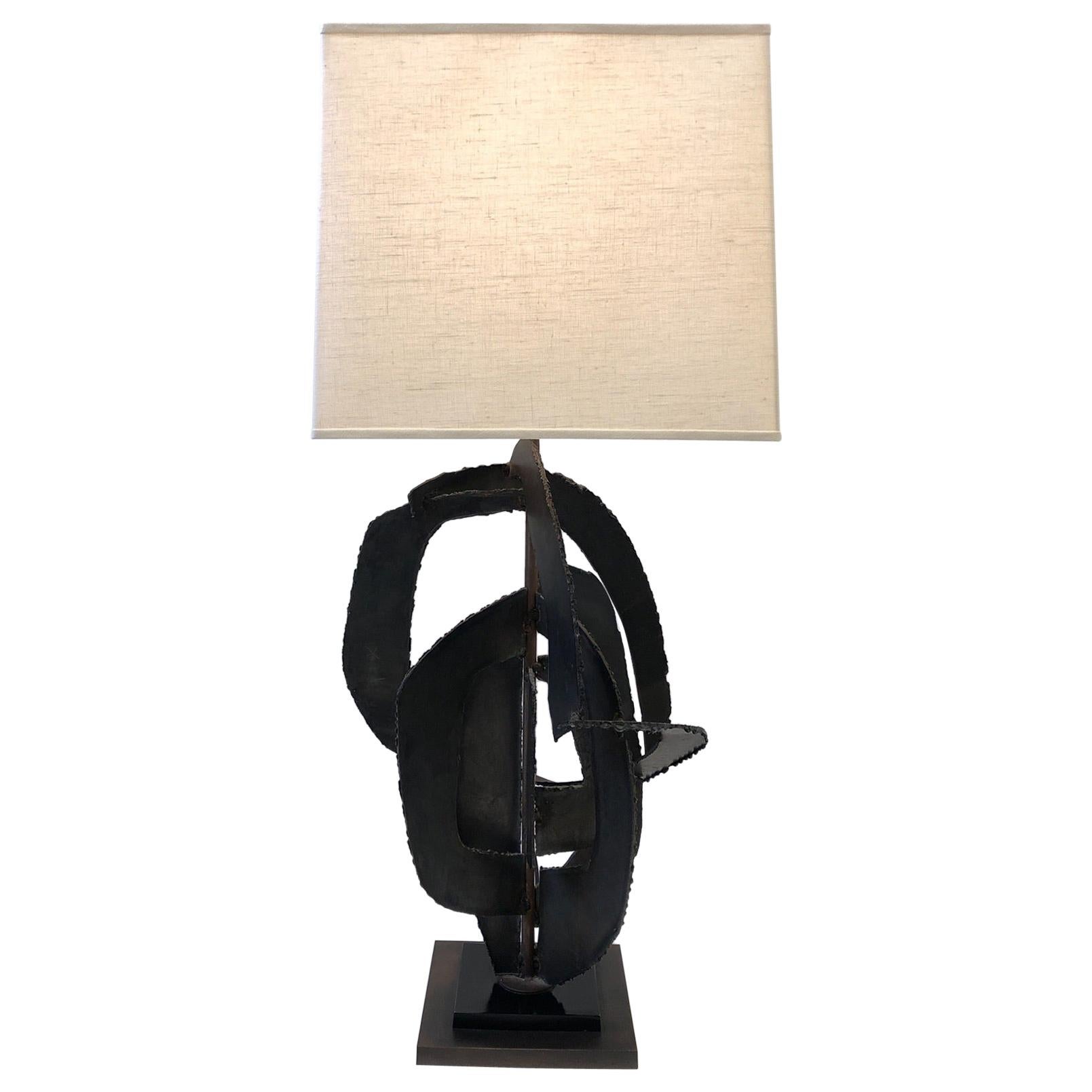 Sculptural Brutalist Steel Table Lamp by Richard Barr for Laurel Lamp Co