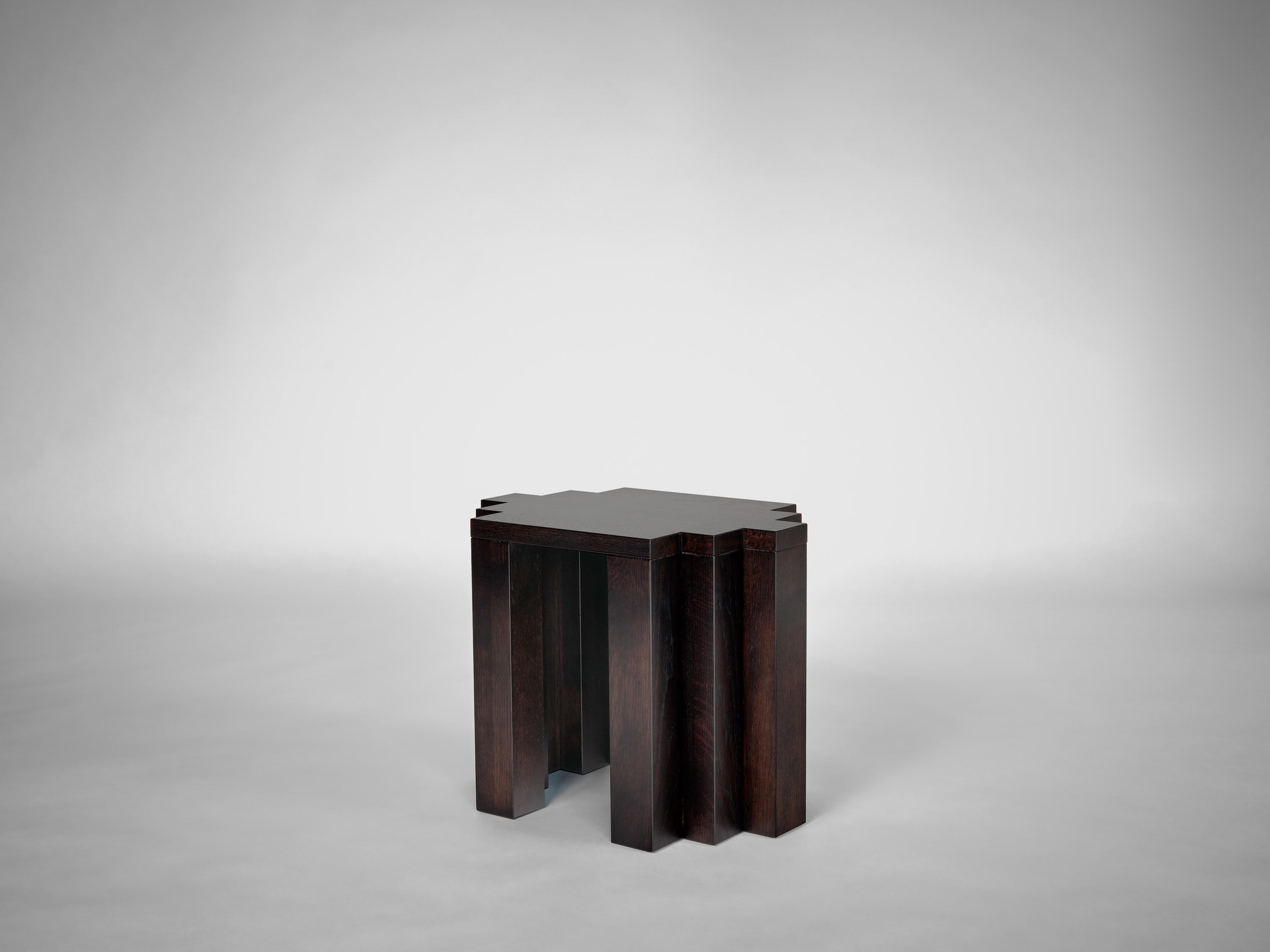 Contemporary Sculptural & Brutalist Stool in Black European Oak - Cadence by Mokko For Sale