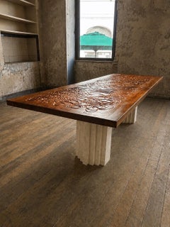 Sculptural BRUTALIST TABLE CARVED ON BOTH SIDES BY GIOVANNI BORGARELLO