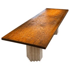 Sculptural BRUTALIST TABLE CARVED ON BOTH SIDES BY GIOVANNI BORGARELLO