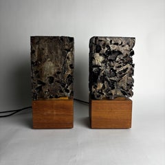 Sculptural Brutalist Table Lamps Cast Aluminum Attr to Paul Evans