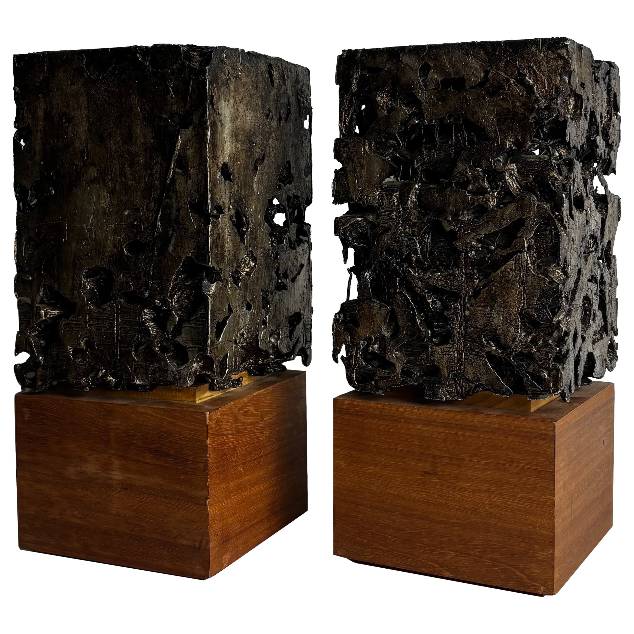 Sculptural Brutalist Table Lamps Cast Aluminum Attr to Paul Evans