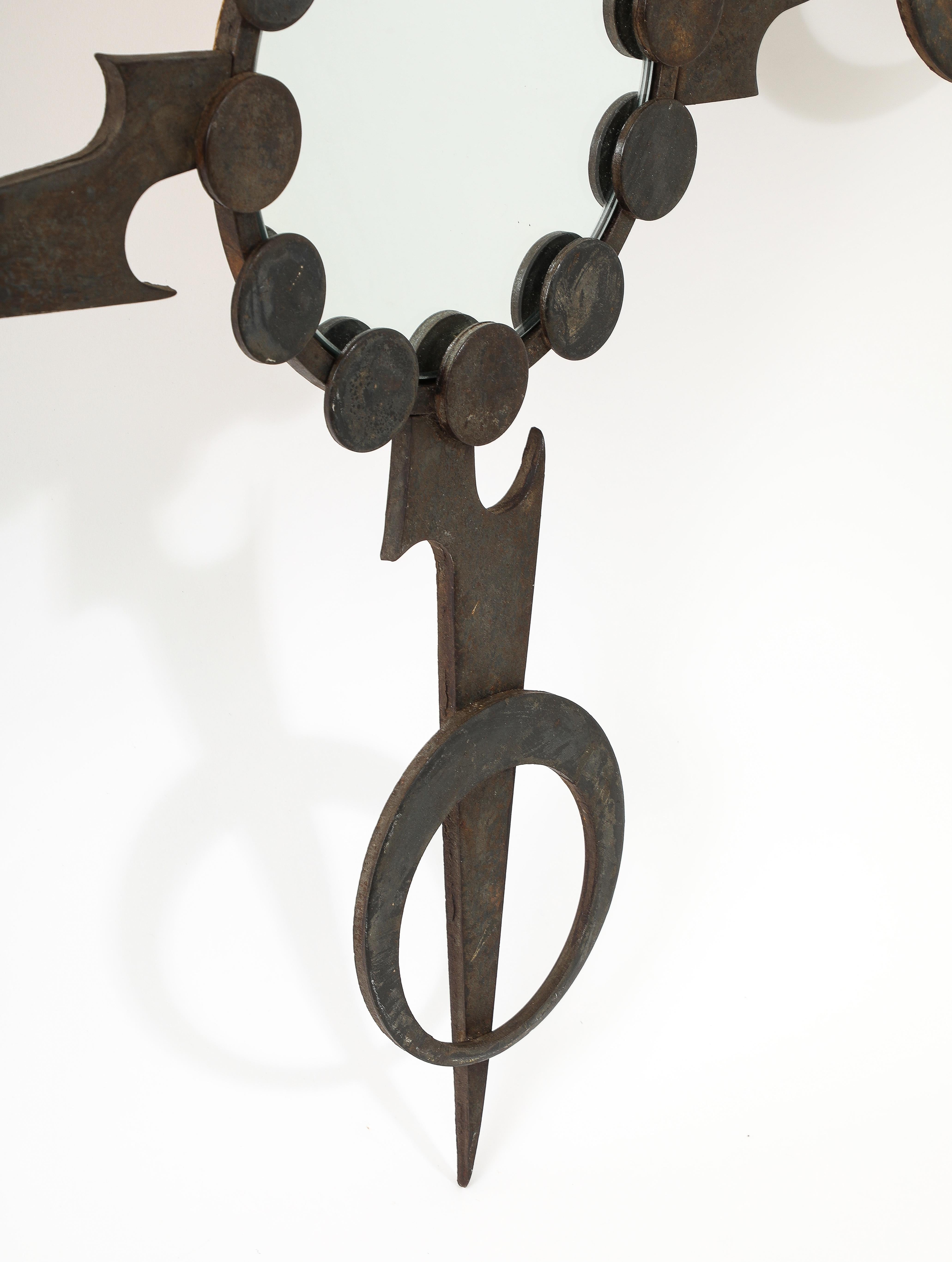 Sculptural Brutalist Wrought Iron Mirror - France 1970's  For Sale 5