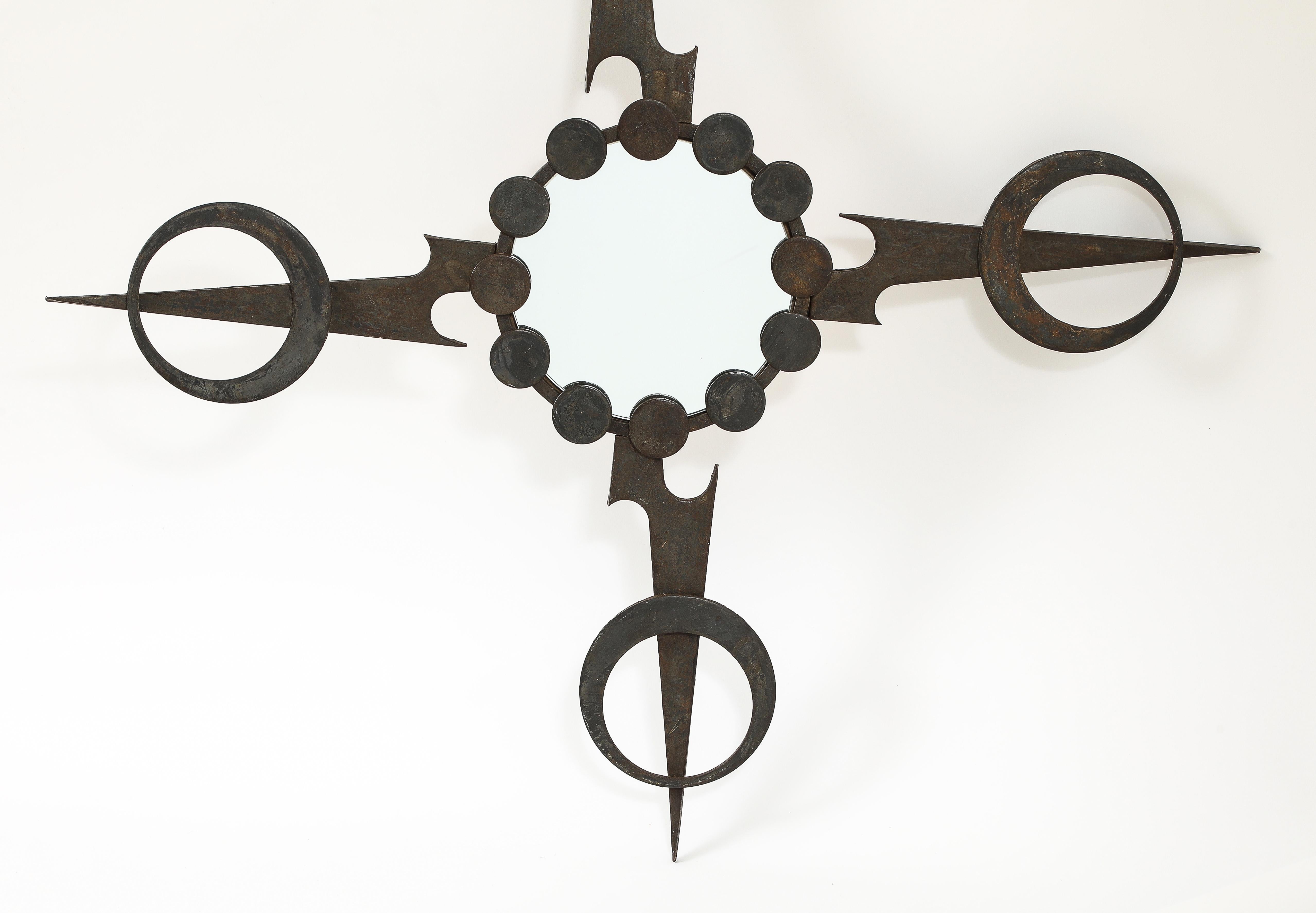 Sculptural Brutalist Wrought Iron Mirror - France 1970's  For Sale 7