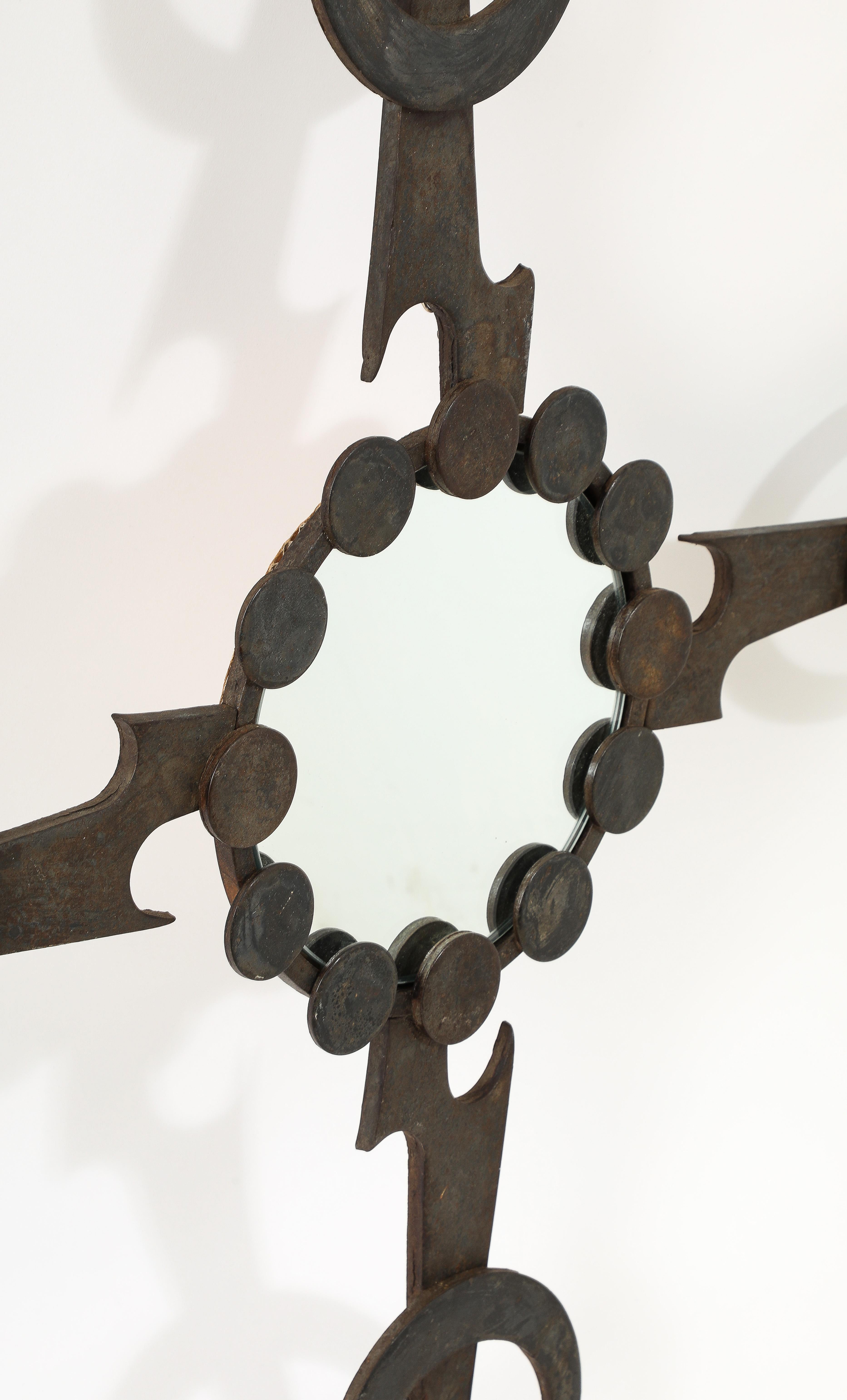 Sculptural Brutalist Wrought Iron Mirror - France 1970's  For Sale 4