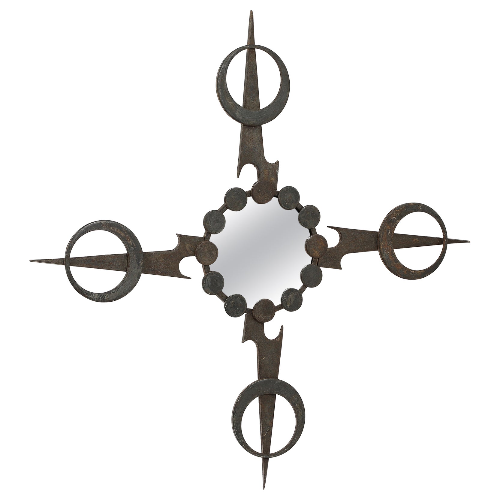Sculptural Brutalist Wrought Iron Mirror - France 1970's