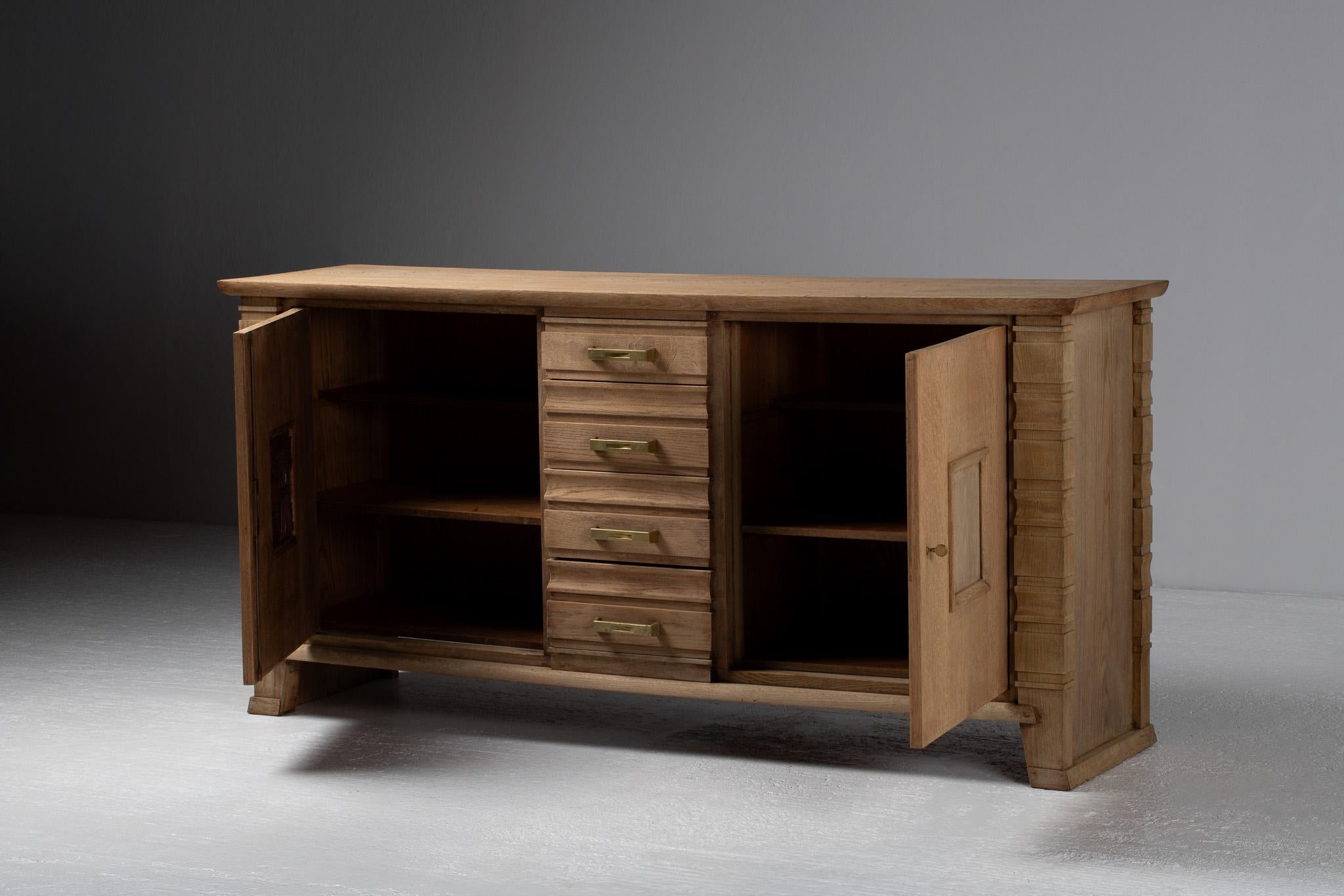 French Sculptural Buffet in Oak, France For Sale