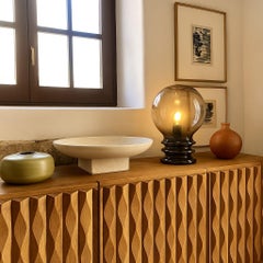 Skulpturale ""Bulb Moon"" Glastischlampe von Glashütte Limburg, Deutschland 1960s