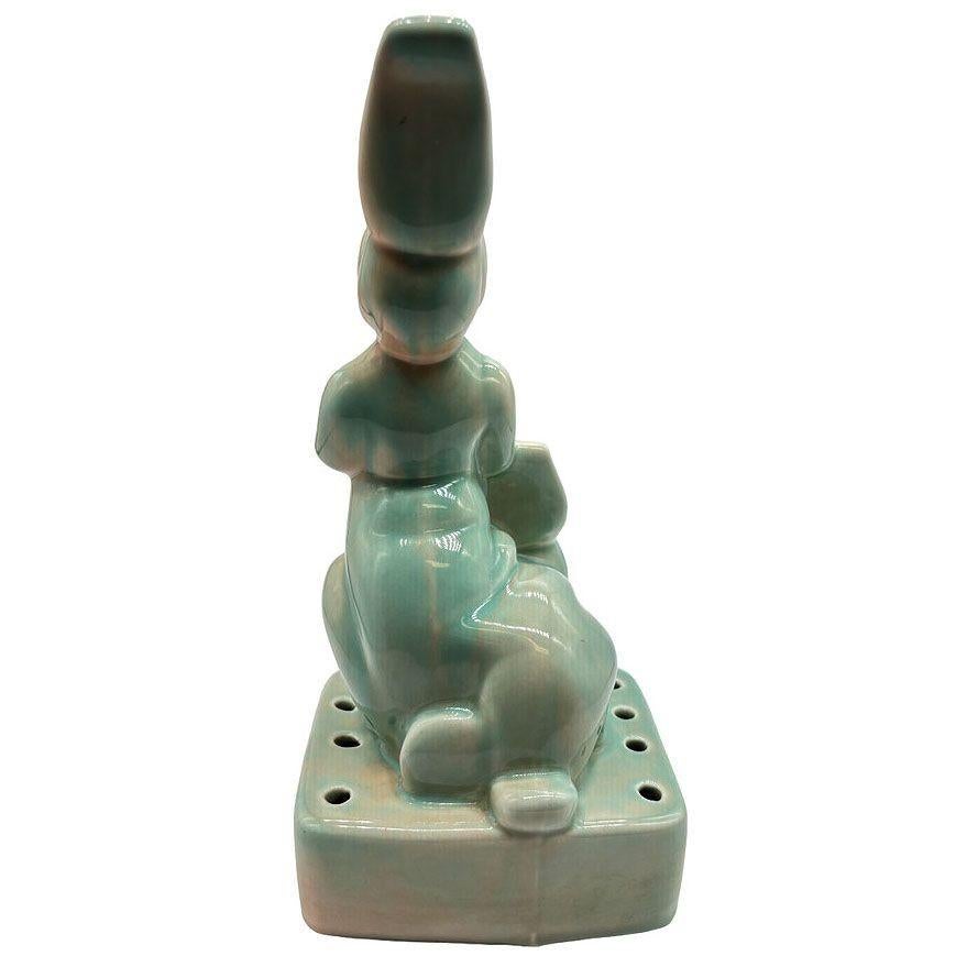 Mid-20th Century Sculptural Bunny Rabbit Tulipere Flower Frog by West Coast Pottery For Sale