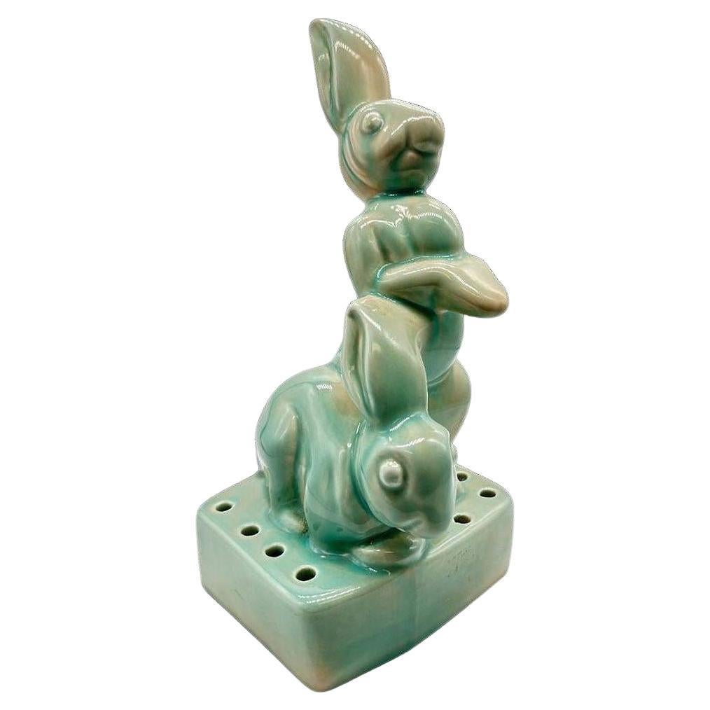 Sculptural Bunny Rabbit Tulipere Flower Frog by West Coast Pottery For Sale