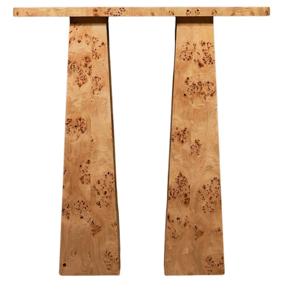 Sculptural Burl Veneer Console — Handcrafted Architectural Statement

This sculptural console is a refined balance of geometry and organic beauty. Each piece is handcrafted in our VulpeConcept studio, using natural burl veneer over a solid pine and