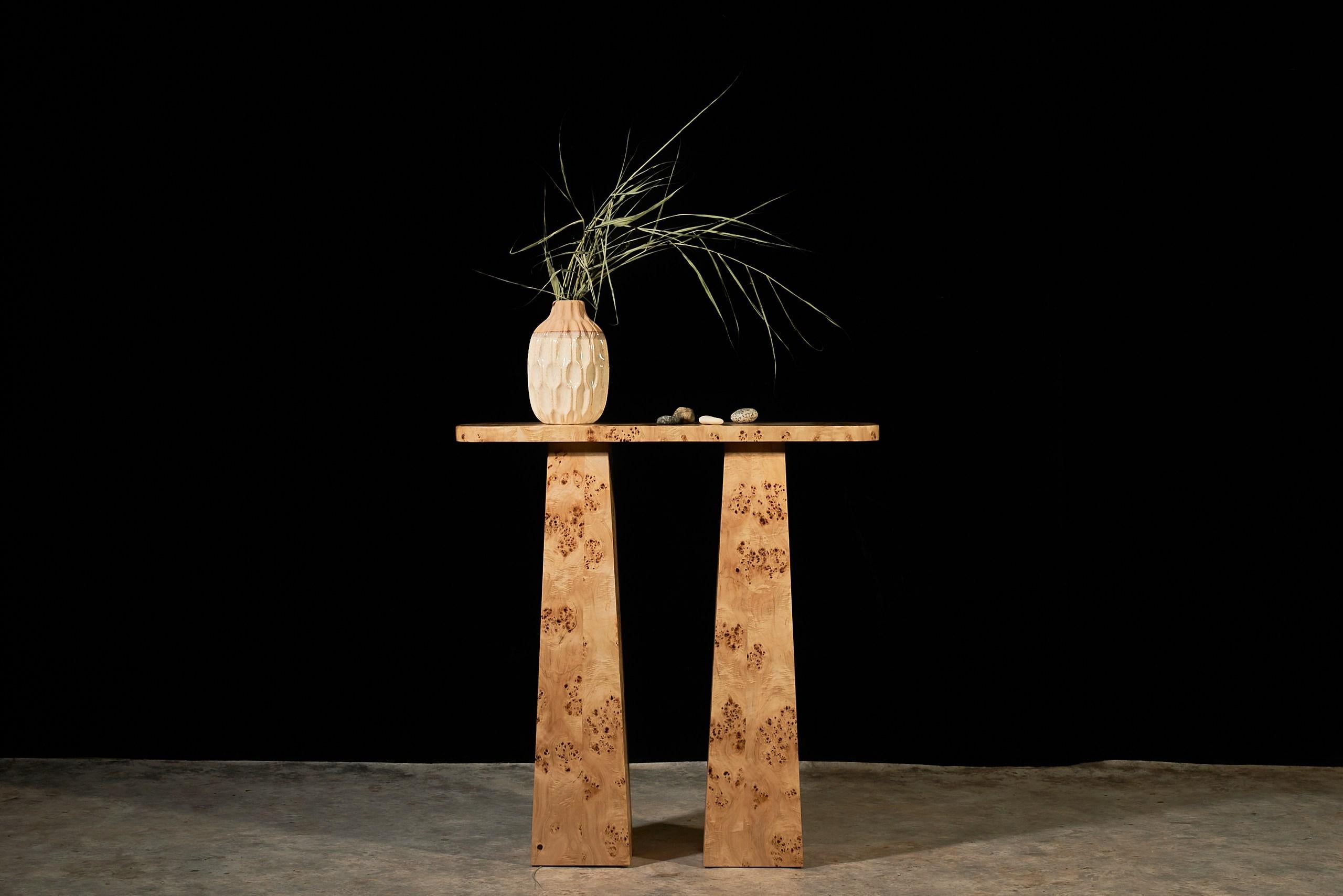 Moldovan Sculptural Burl Veneer Console — Handcrafted Architectural Statement For Sale