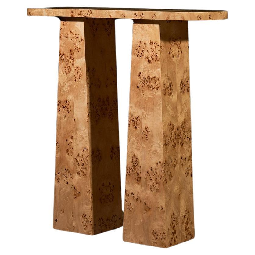 Console sculpturale en placage de ronce - Déclaration architecturale artisanale