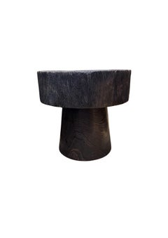 Sculptural Burnt Suar Wood Side Table in Espresso Finish