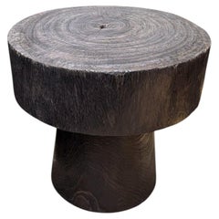 Sculptural Burnt Suar Wood Side Table in Espresso Finish