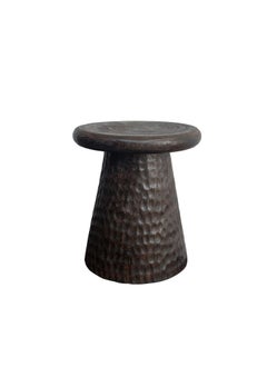 Sculptural Burnt Suar Wood Side Table in Espresso Finish, Hand-hewn Detailing