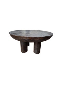 Sculptural Burnt Suar Wood Side Table in Espresso Finish, Modern Organic