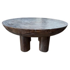 Sculptural Burnt Suar Wood Side Table in Espresso Finish, Modern Organic