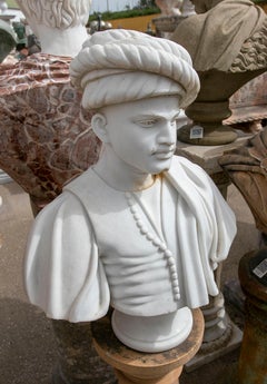 Sculptural Bust in White Marble Representing an Orientalist Male Figure