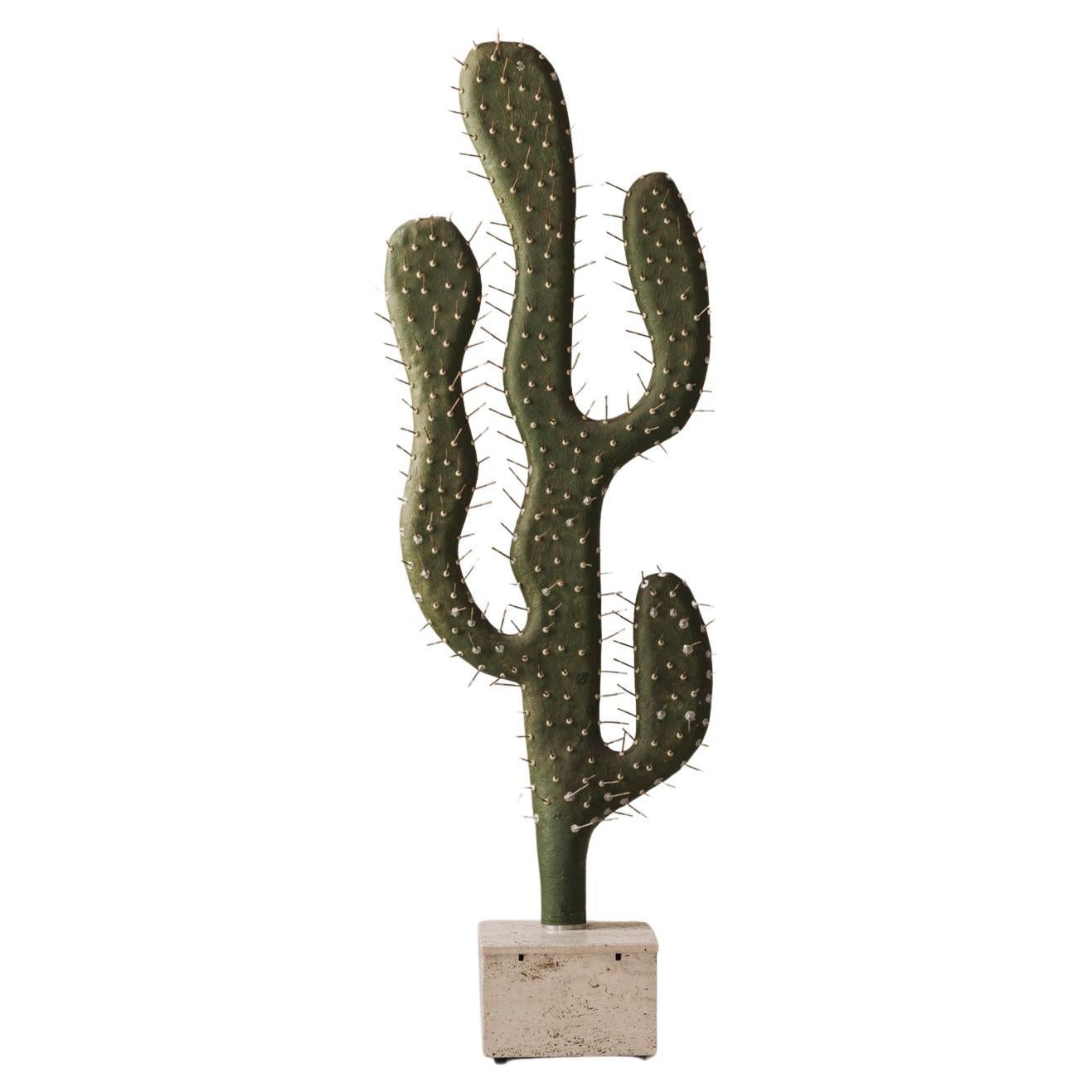 Lampadaire décoratif sculptural en forme de cactus des années 1970, travertin et fibre de verre en vente