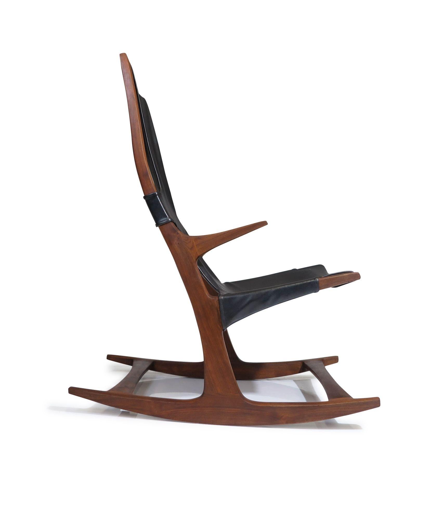 Oiled Sculptural California Studio Craft Rocking Chair For Sale
