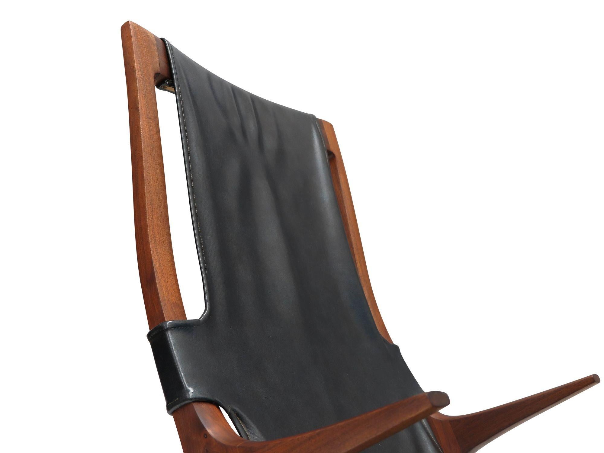 Leather Sculptural California Studio Craft Rocking Chair For Sale