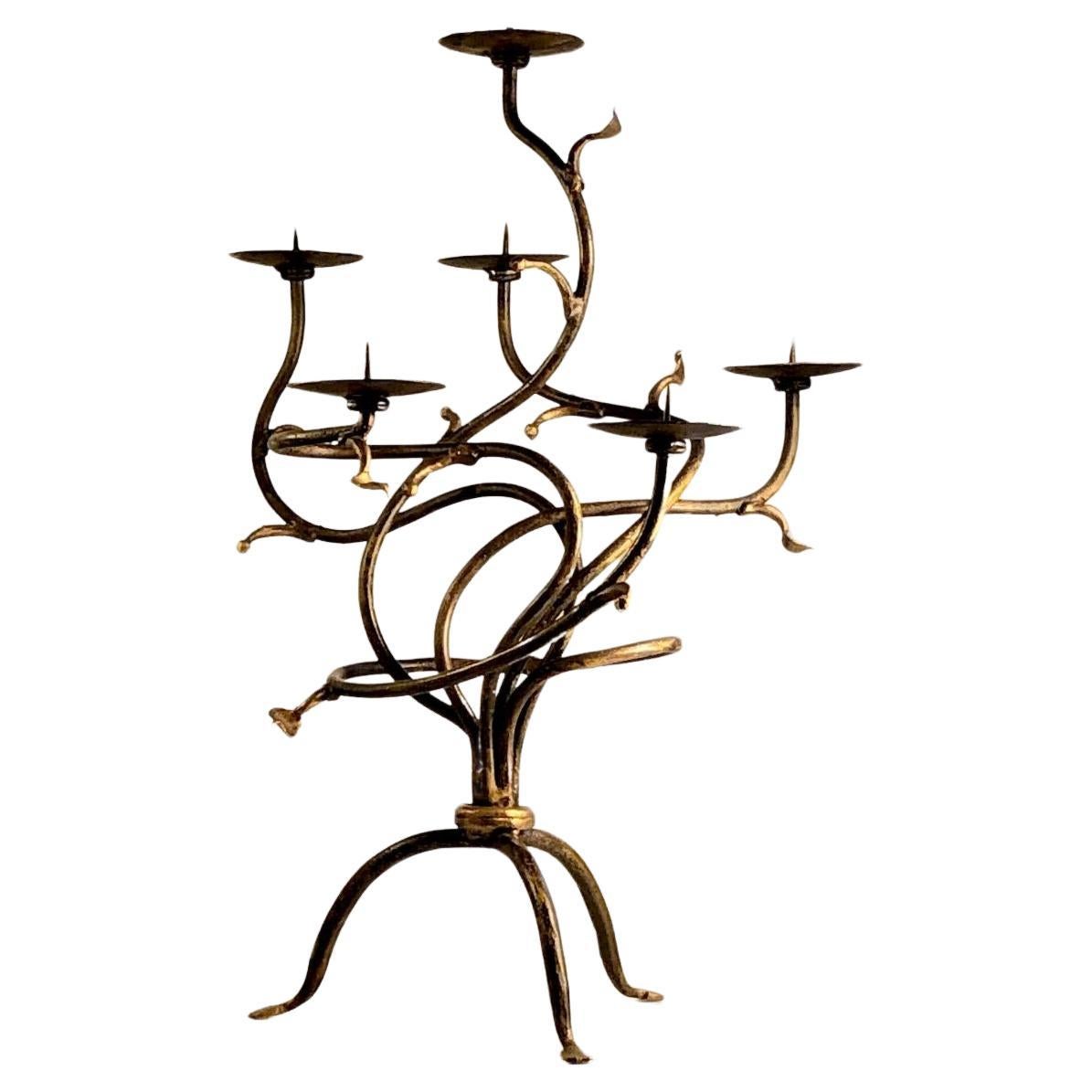 A SCULPTURAL BRUTALIST CANDELABRA CANDLE HOLDER, ARTIST PIECE, France 1990 For Sale