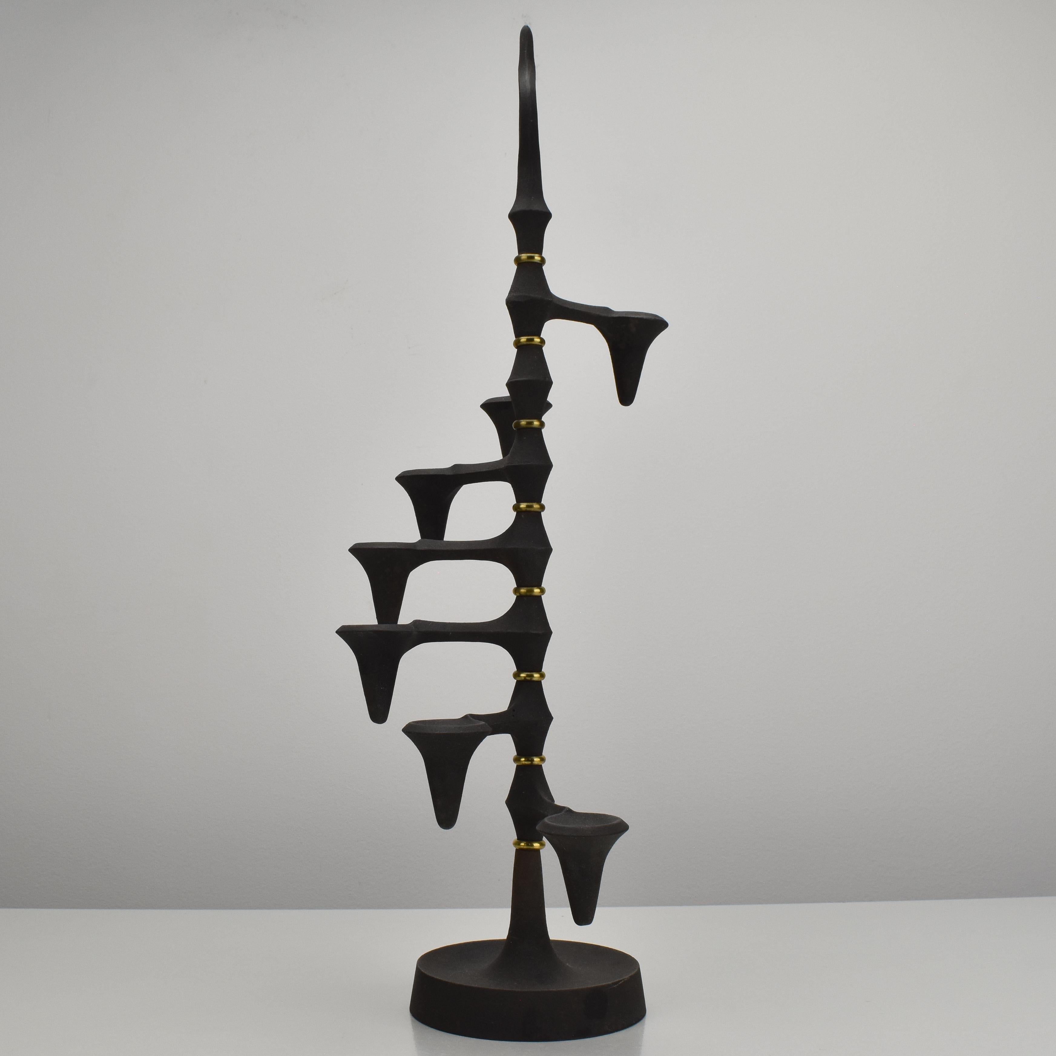 Mid-Century Modern Sculptural Candelabra Candle Holder by Jens Quistgaard for Dansk JHQ Cast Iron For Sale