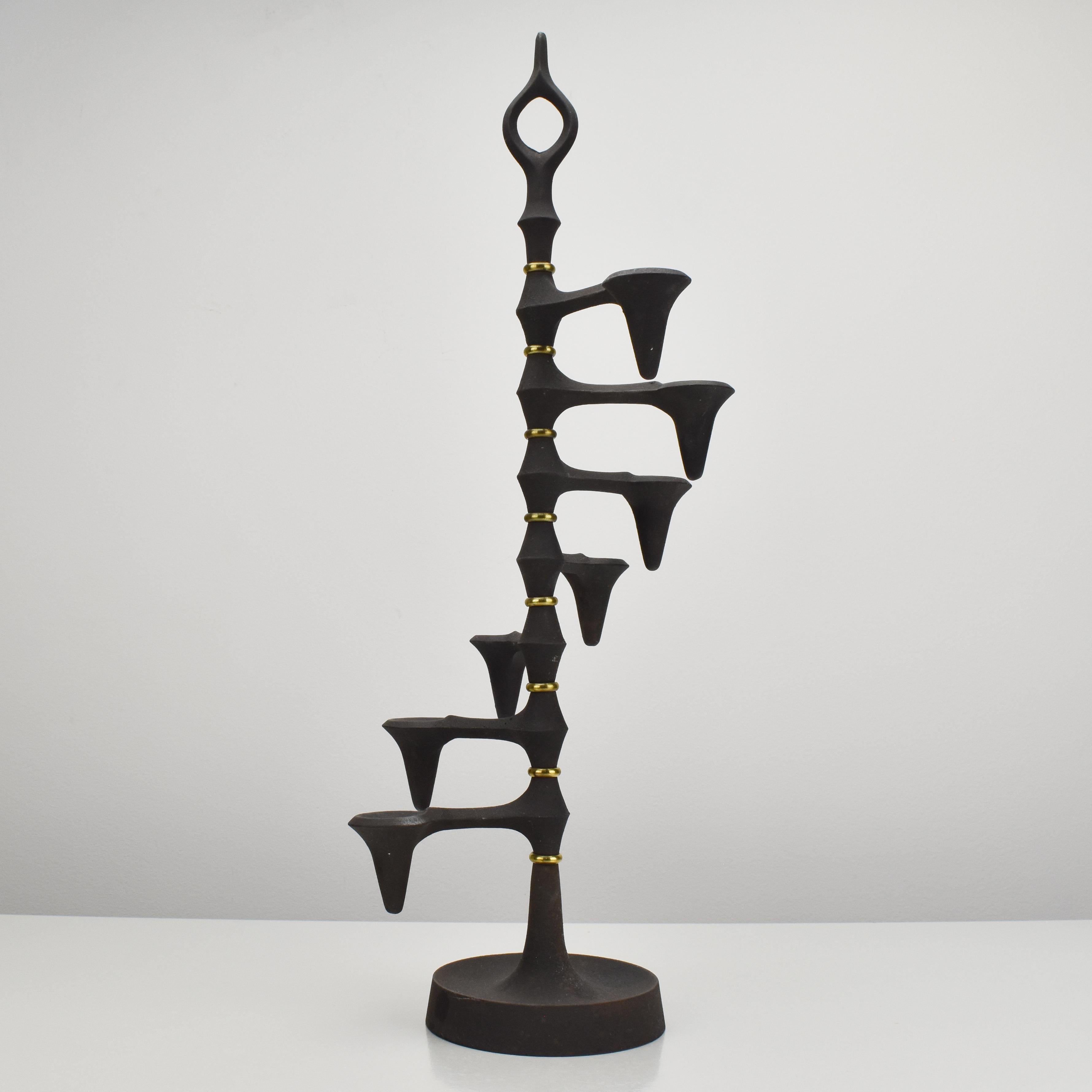 Danish Sculptural Candelabra Candle Holder by Jens Quistgaard for Dansk JHQ Cast Iron For Sale