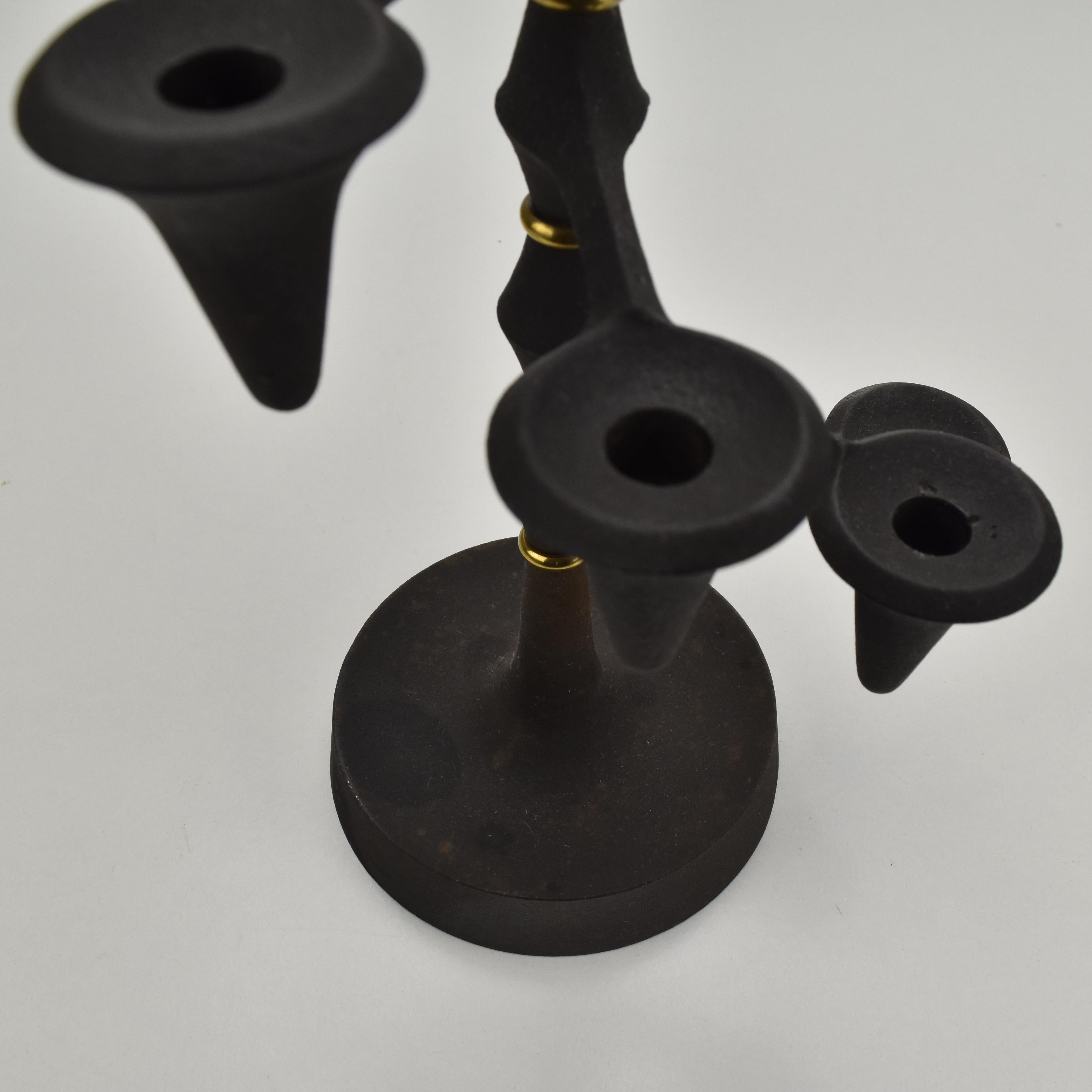 Mid-20th Century Sculptural Candelabra Candle Holder by Jens Quistgaard for Dansk JHQ Cast Iron For Sale