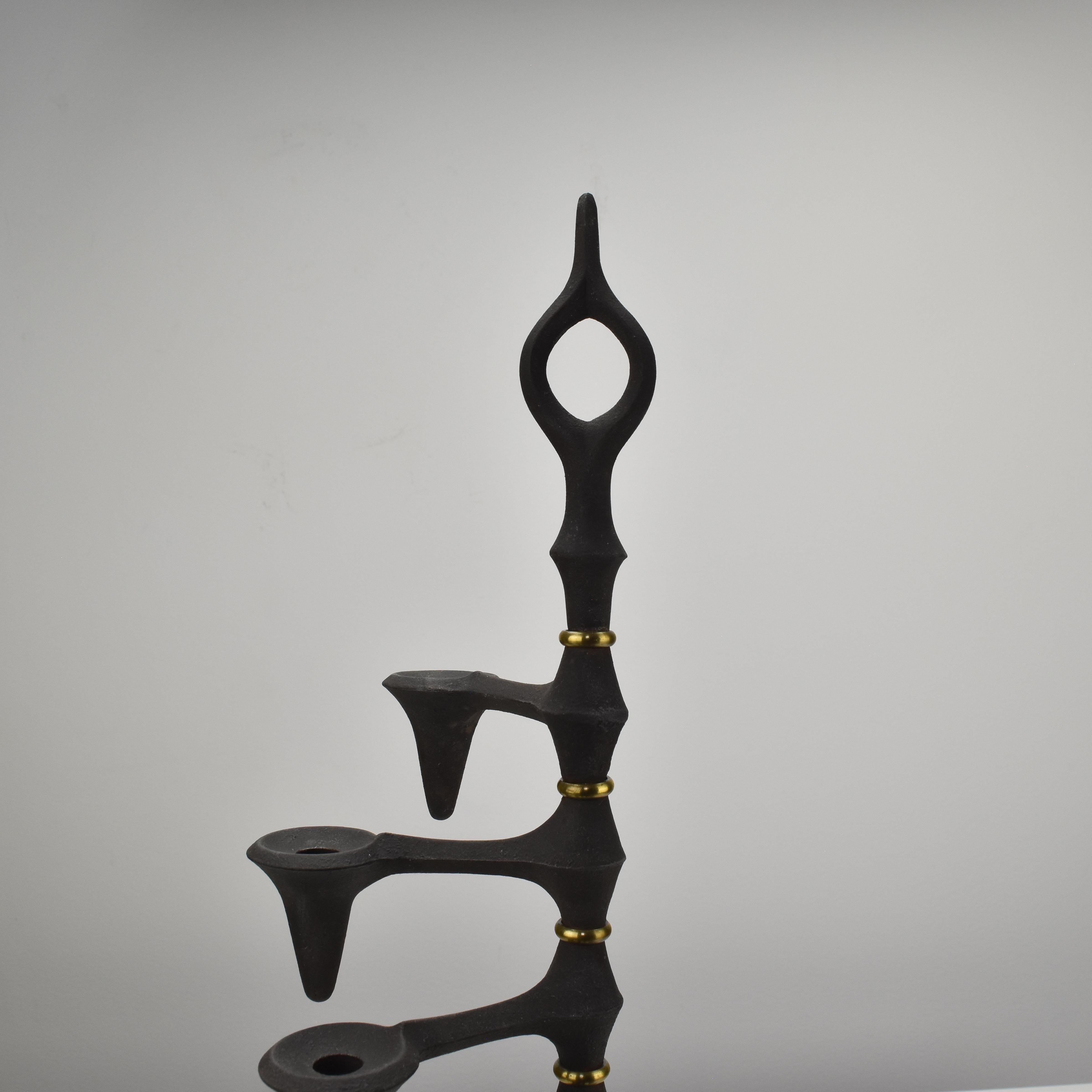 Brass Sculptural Candelabra Candle Holder by Jens Quistgaard for Dansk JHQ Cast Iron For Sale